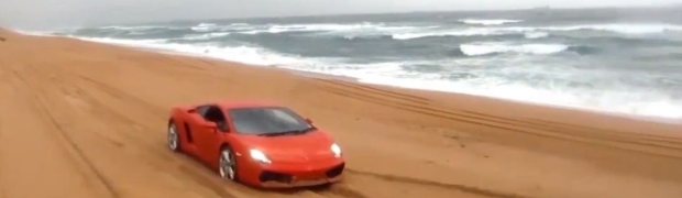 Guy Drives Lamborghini Through Ocean Waves