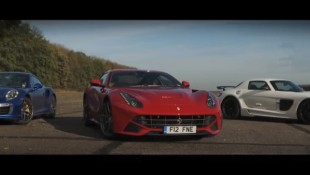 Drag Race: Ferrari F12 vs. Porsche 911 Turbo S vs. SLS AMG Black Series