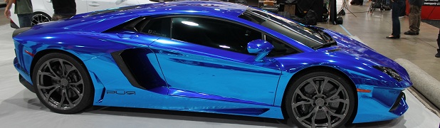 SEMA 2013: Blue Chrome Lamborghini Aventador in the Seibon Carbon Booth