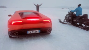 Watch the Lamborghini Huracan Race a Snowmobile