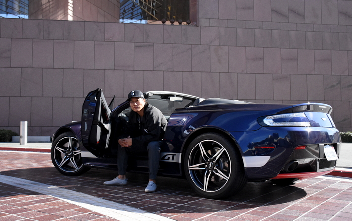 Sung Kang and 2016 Aston Martin V8 Vantage GT Roadster
