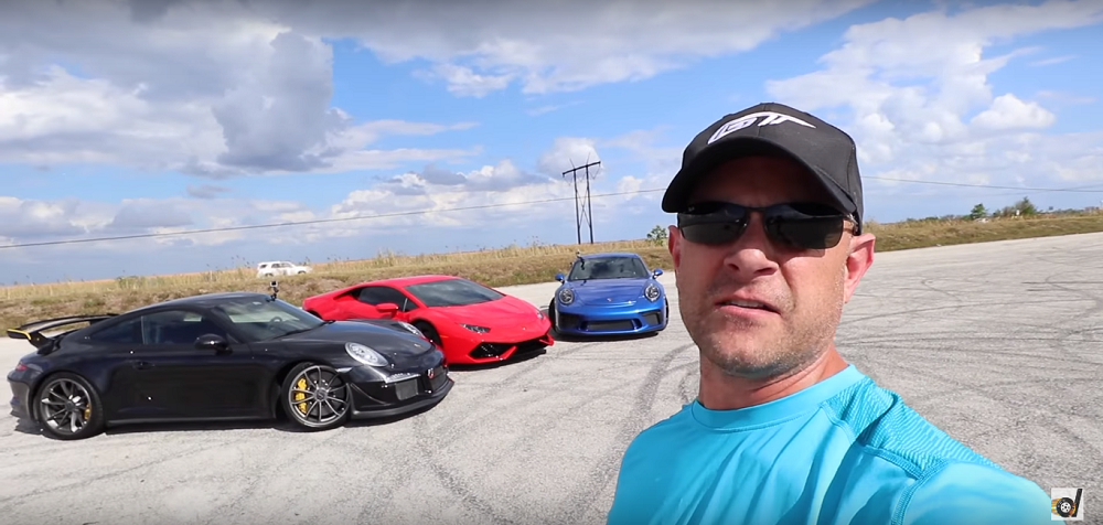 Porsches vs. Lamborghini drag race