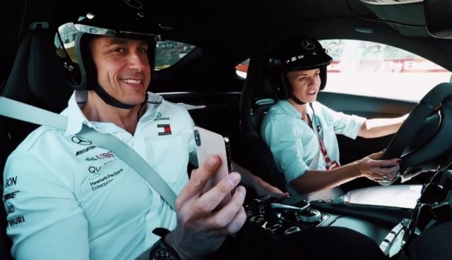 Tot and Susie Wolff in the AMG GT-R