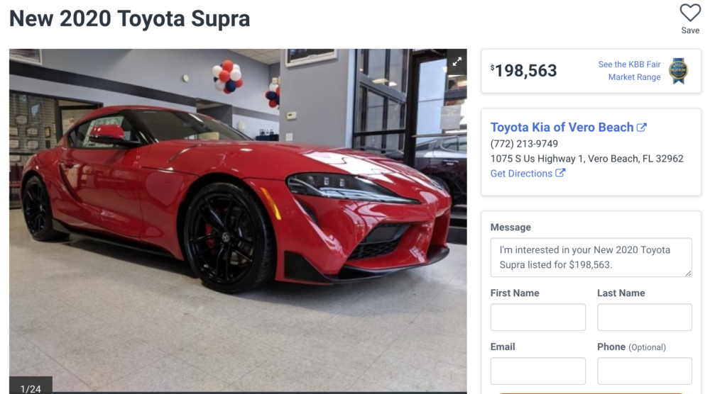 Dealers Are Actually Selling the 2020 Toyota Supra For $200K in Florida