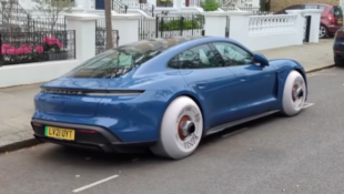 Porsche Taycan Shocks Internet with Skateboard Wheels