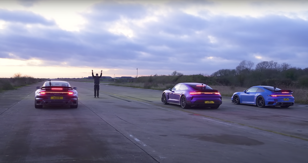 Stock Porsche 911 Turbo S vs Taycan Turbo GT vs Tuned 911 Turbo S Drag Race