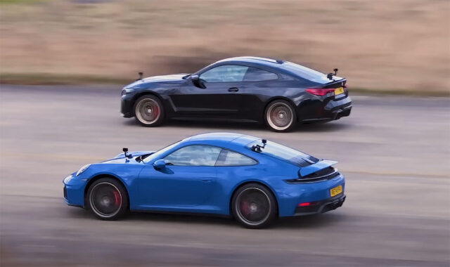 2025 Porsche 911 GTS and 2025 BMW M4 CS drag racing