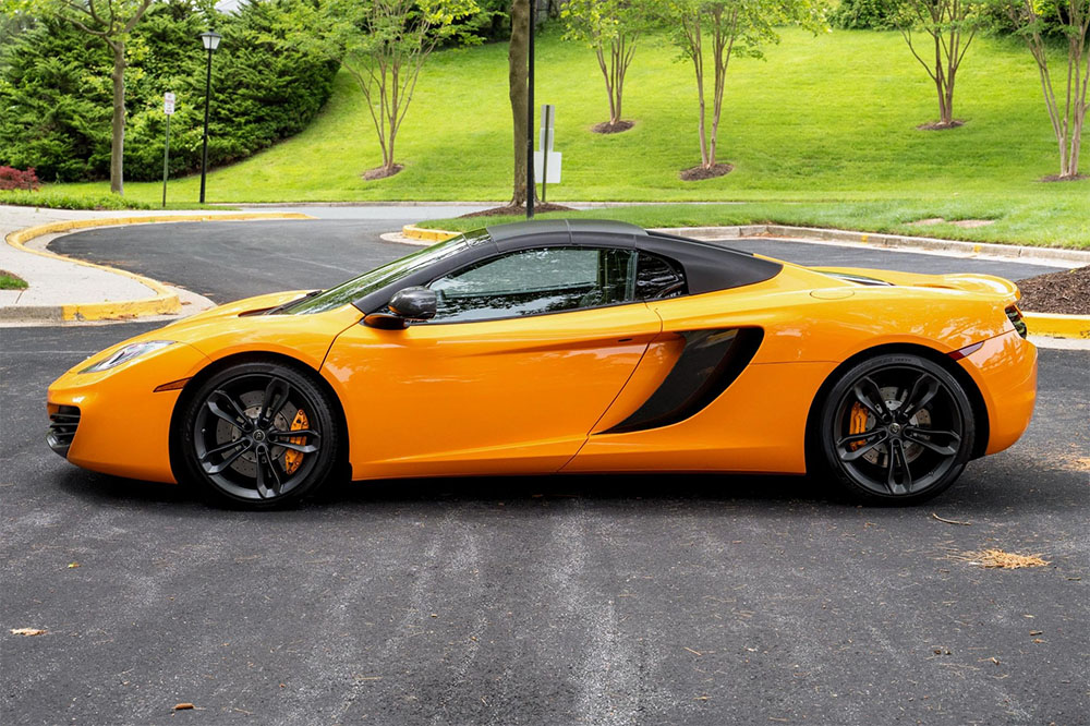Papya Orange McLaren MP4-12C for Auction Side Profile Spider Roof Up