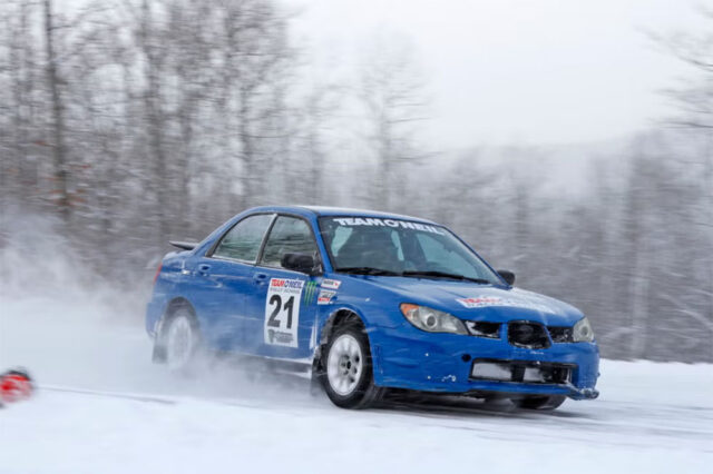 Subaru WRX Rally Car at O'Neil Rally School in Winter