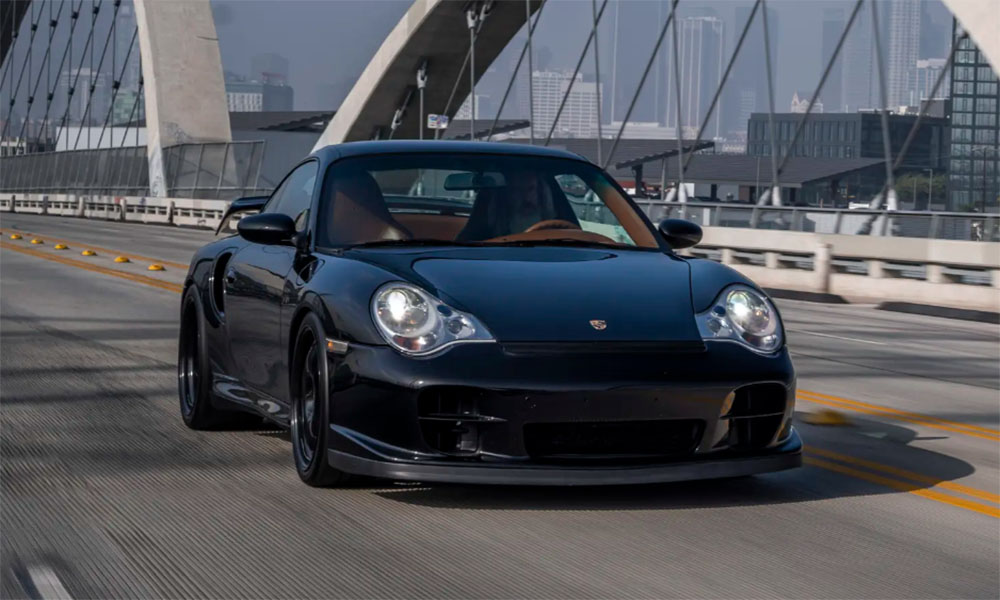 Magnus Walker driving 996 Porsche 911 GT2 in Downtown Los Angeles for RM Sotheby's